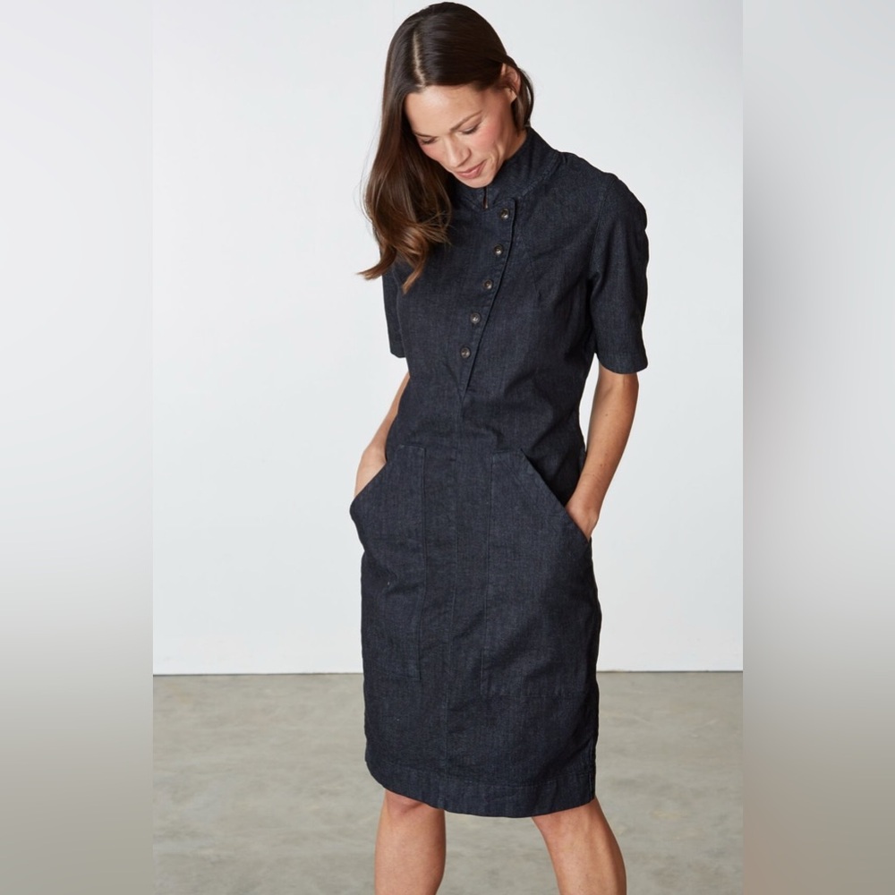 Prairie Underground Indigo Short-Sleeve Midi Shift Dress